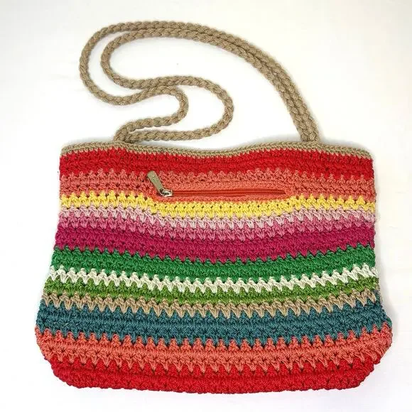 The Sak Crochet Shoulder Bag Handbag Purse Multi Color Rainbow - Picture 2 of 11